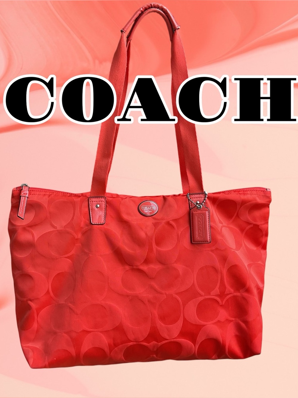 COACH Coral Signature Tote Bag — Spacious Everyday Shoulder Bag